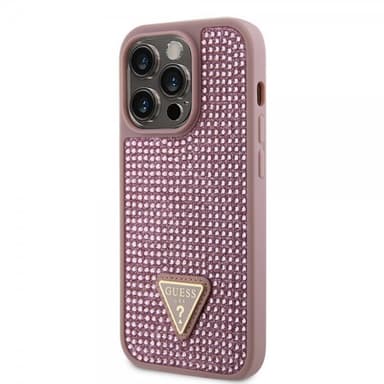Guess iPhone 15 Pro Cover Rhinestone Lyserød