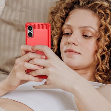 SKALO Sony Xperia 5 V Armor Carbon Stødsikker TPU-cover - Rød