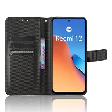 SKALO Xiaomi Redmi 12 4G/5G Premium Mini Rhombus Wallet Flip Cover - Sort