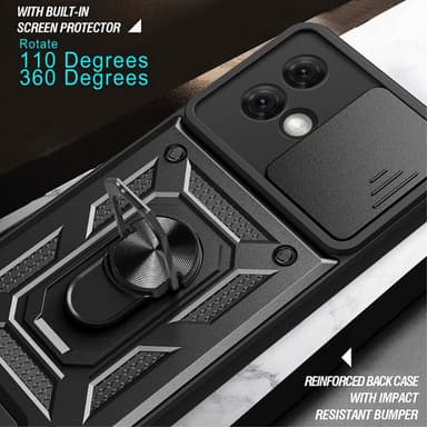 SKALO Motorola Moto G84 5G Armor Hybrid Magnet Ring Camera Slider - Sort