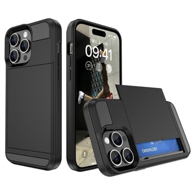 Til iPhone 15 Plus PC+TPU Telefoncover med Skydende Kortholder