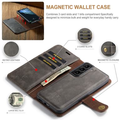 DG MING Samsung S24+ 2-i-1 Magnet Pungetui - Grå