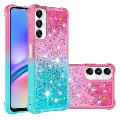 SKALO Samsung A05s 4G Kvicksand Glitter Hjerter TPU Cover - Pink-Turkis