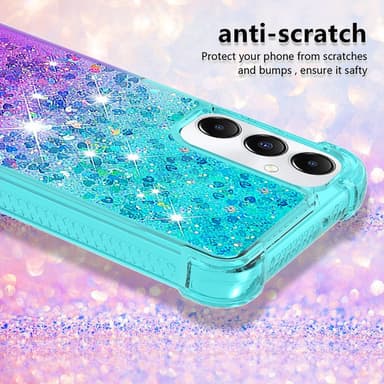 SKALO Samsung A05s 4G Kvicksand Glitter Hjerter TPU Cover - Turkis-Lilla