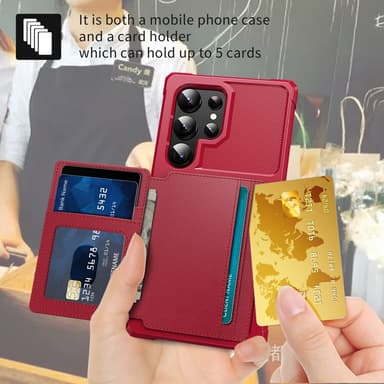 SKALO Samsung S24 Ultra Stødsikker cover med pung - Rød