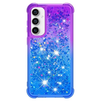 SKALO Samsung S23 FE Kvicksand Glitter Hjerter TPU Cover - Lilla-Blå