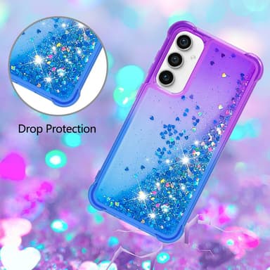 SKALO Samsung S23 FE Kvicksand Glitter Hjerter TPU Cover - Lilla-Blå