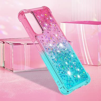 SKALO Samsung A05s 4G Kvicksand Glitter Hjerter TPU Cover - Pink-Turkis