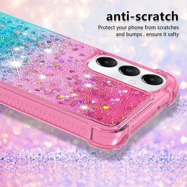 SKALO Samsung A05s 4G Kvicksand Glitter Hjerter TPU Cover - Pink-Turkis