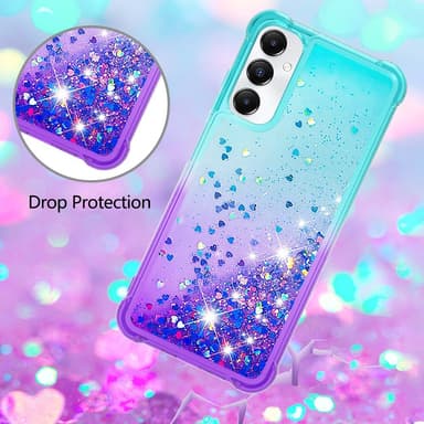 SKALO Samsung A05s 4G Kvicksand Glitter Hjerter TPU Cover - Turkis-Lilla