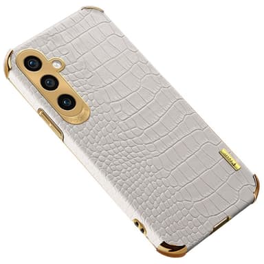 SKALO Samsung S24 Crocodile Guldkant Cover - Hvid