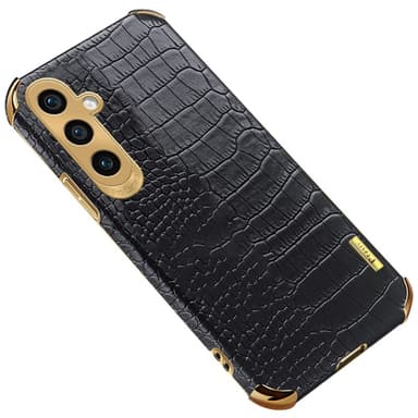 SKALO Samsung A05s 4G Crocodile Guldkant Cover - Sort