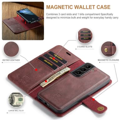 DG MING Samsung S24+ 2-i-1 Magnet Pungetui - Rød