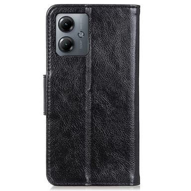 Nappa Texture Split Wallet Stativbetræk til Motorola Moto G14 - Sort