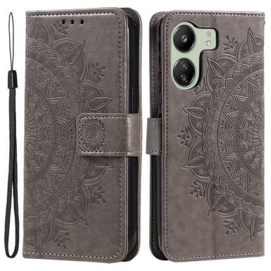 SKALO Xiaomi Redmi 13C 4G Mandala Flip Cover - Grå