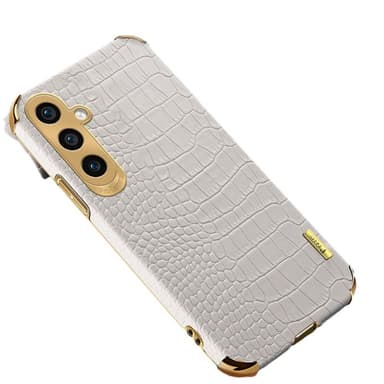 SKALO Samsung A15 4G Crocodile Guldkant Cover - Hvid