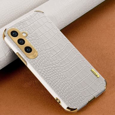 SKALO Samsung A15 4G Crocodile Guldkant Cover - Hvid