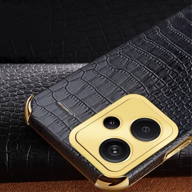 SKALO Xiaomi Redmi Note 13 Pro+ Crocodile Guldkant Cover - Sort