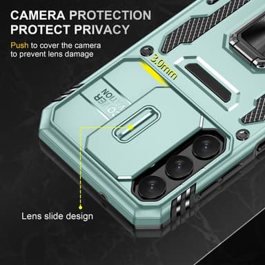 SKALO Samsung A15 4G Armor Hybrid Metal Ring Camera Slider - Grøn