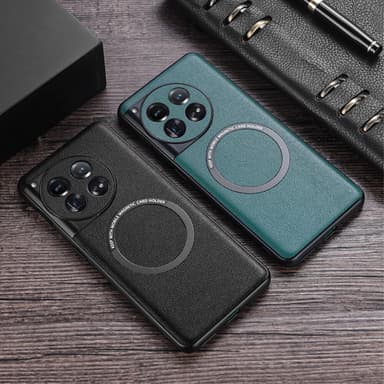 SKALO OnePlus 12 5G PU læder hybrid magnetisk ring Cover - Grøn