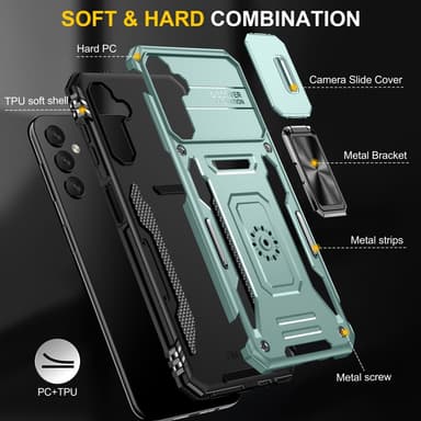 SKALO Samsung A15 4G Armor Hybrid Metal Ring Camera Slider - Grøn