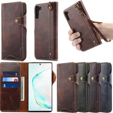 Wallet 3-kort ægte læder Samsung Galaxy Note 10 (SM-N970F)  - sort
