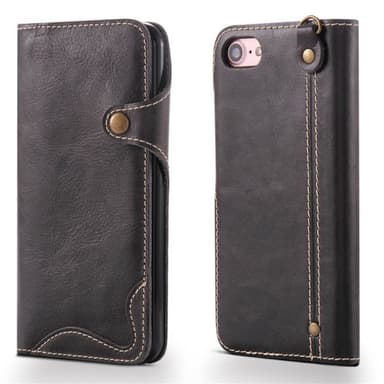 Wallet 3-kort ægte læder Apple iPhone 7/8  - sort
