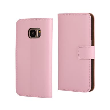 SKALO Samsung S7 Flip Cover m. Pung i Ægte Læder - Lyserød