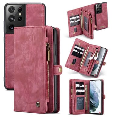 Multi-Wallet CaseMe 11-kort Samsung Galaxy S21 Ultra  - rød