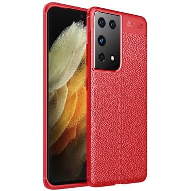 Lædermønstret TPU Cover Samsung Galaxy S21 Ultra  - rød