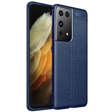 Lædermønstret TPU Cover Samsung Galaxy S21 Ultra  - blå