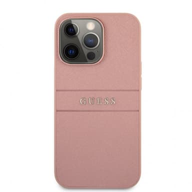 Guess iPhone 13 Pro Max Cover Hot Stamp Metal Logo Lyserød