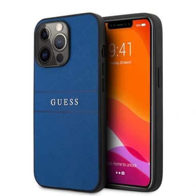 Guess iPhone 13 Pro Cover Hot Stamp Metal Logo Blå