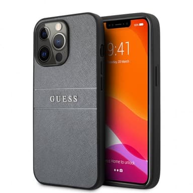 Guess iPhone 13 Pro Cover Hot Stamp Metal Logo Grå
