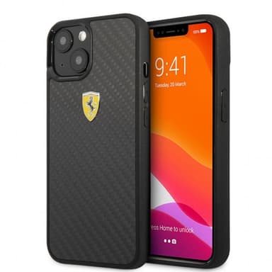 Ferrari iPhone 13 Mini Cover Real Carbon Metal Logo Sort