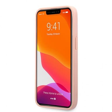 Guess iPhone 13 Pro Max Cover Hot Stamp Metal Logo Lyserød