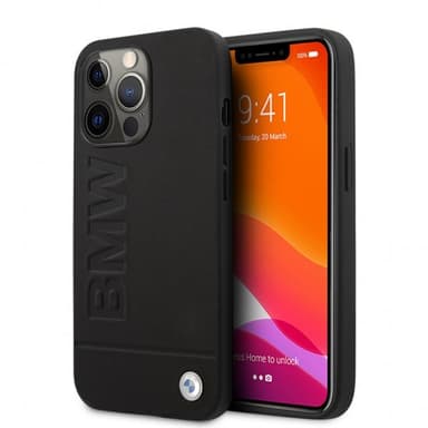 BMW iPhone 13 Pro Max Cover Hot Stamp Metal Logo Sort