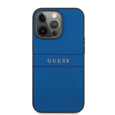 Guess iPhone 13 Pro Cover Hot Stamp Metal Logo Blå