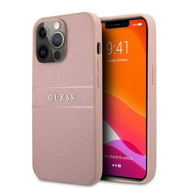 Guess iPhone 13 Pro Max Cover Hot Stamp Metal Logo Lyserød