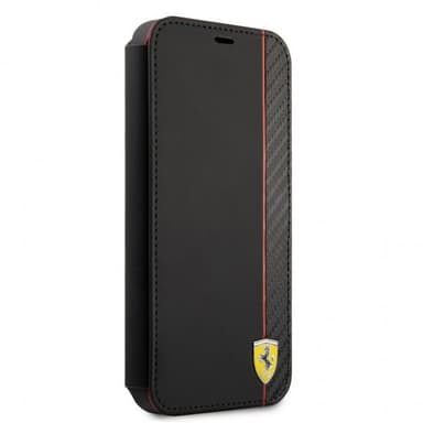 Ferrari iPhone 13 Mini Etui Carbon Effect Metal Logo Vertical Stripe Sort