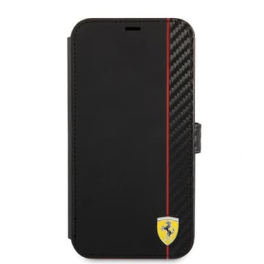Ferrari iPhone 13 Mini Etui Carbon Effect Metal Logo Vertical Stripe Sort