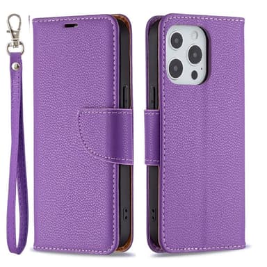 SKALO iPhone 13 Pro Premium Litchi Flip Cover - Lilla