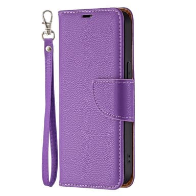 SKALO iPhone 13 Pro Premium Litchi Flip Cover - Lilla