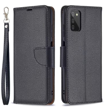 SKALO Samsung A02s / A03s Premium Litchi Flip Cover - Sort