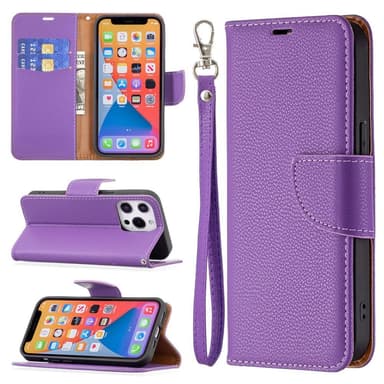 SKALO iPhone 13 Pro Premium Litchi Flip Cover - Lilla
