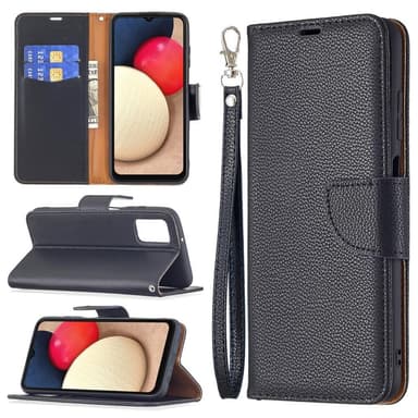 SKALO Samsung A02s / A03s Premium Litchi Flip Cover - Sort