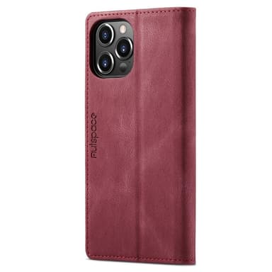 AUTSPACE A01 Retro tegnebog taske til iPhone 13 Pro Max - Rød