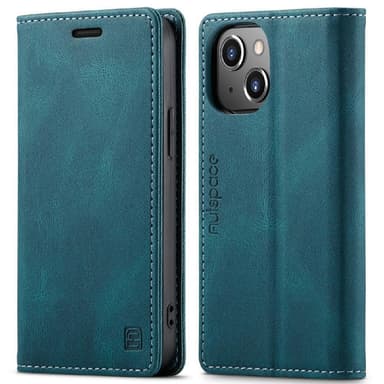 AUTSPACE A01 Retro tegnebog taske til iPhone 13 mini - blå