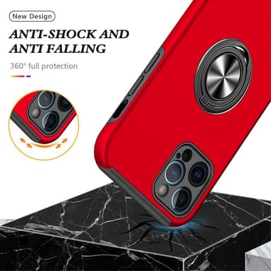 iPhone 13 Pro Max Fingerring Kickstand Hybrid Taske - Rød