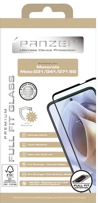 Panzer Full-Fit skærmbeskytter til Motorola Moto G31/G41/G71